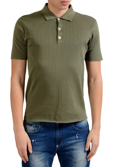 Malo Men's Green Knitted Short Sleeve Polo Shirt