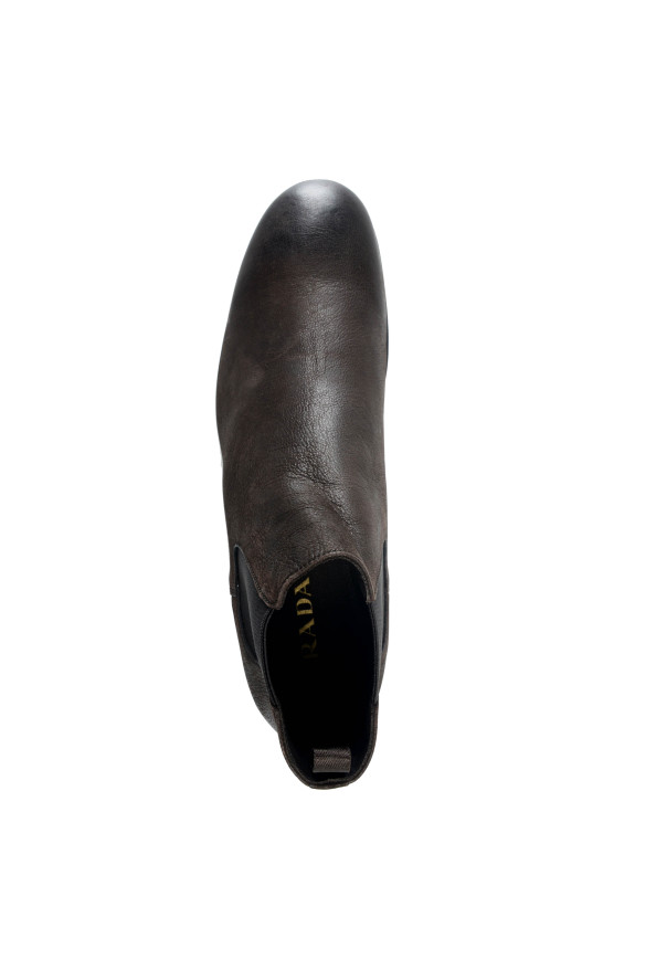 Prada Men's "Carpa Antic" Brown Leather Chelsea Boots Shoes: Picture 2