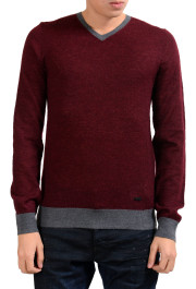 Armani Collezioni Men's Wool Mohair Burgundy V-Neck Sweater
