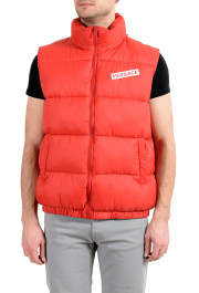 Versace Men's Red Logo Full Zip Sleeveless Parka Vest