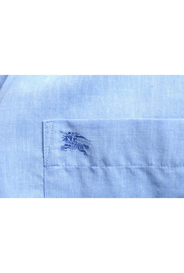 Burberry Brit Men's Blue Linen Button-Down Long Sleeve Casual Shirt: Picture 6