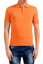 Malo Men's Orange Knitted Short Sleeve Polo Shirt 