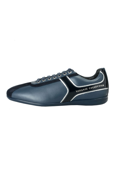 Versace Collection Men's Blue Leather Fashion Sneakers Shoes: Picture 2