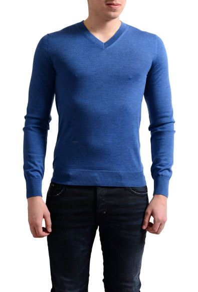 Dior Men's Blue 100% Wool V-Neck Long Sleeve Sweater