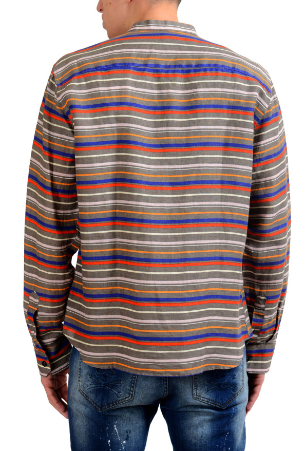 Armani Collezioni Men's 100% Linen Striped Button Front Casual Shirt: Picture 3