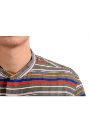 Armani Collezioni Men's 100% Linen Striped Button Front Casual Shirt: Picture 4