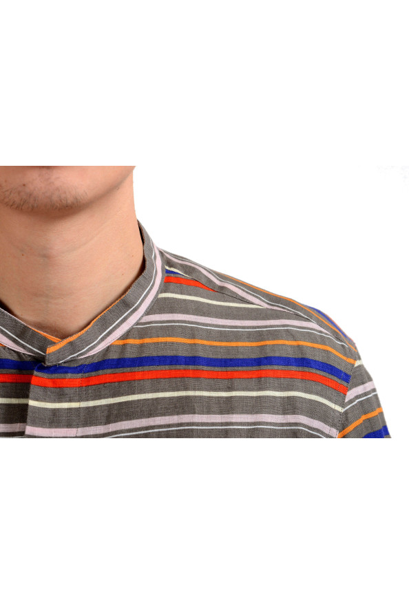 Armani Collezioni Men's 100% Linen Striped Button Front Casual Shirt: Picture 4