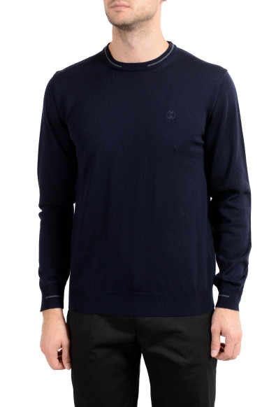 Roberto Cavalli Men's 100% Wool Navy Blue Crewneck Sweater