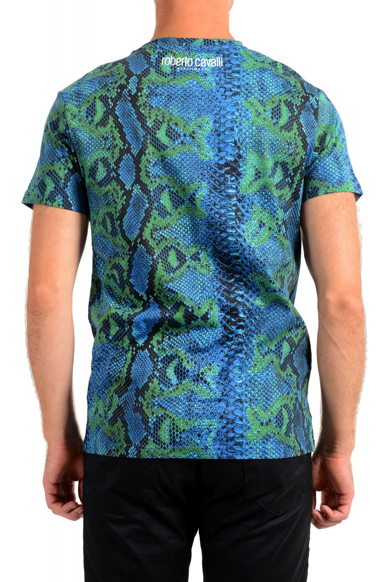 Roberto Cavalli Men's Logo Print Multi-Color Short Sleeve T-Shirt