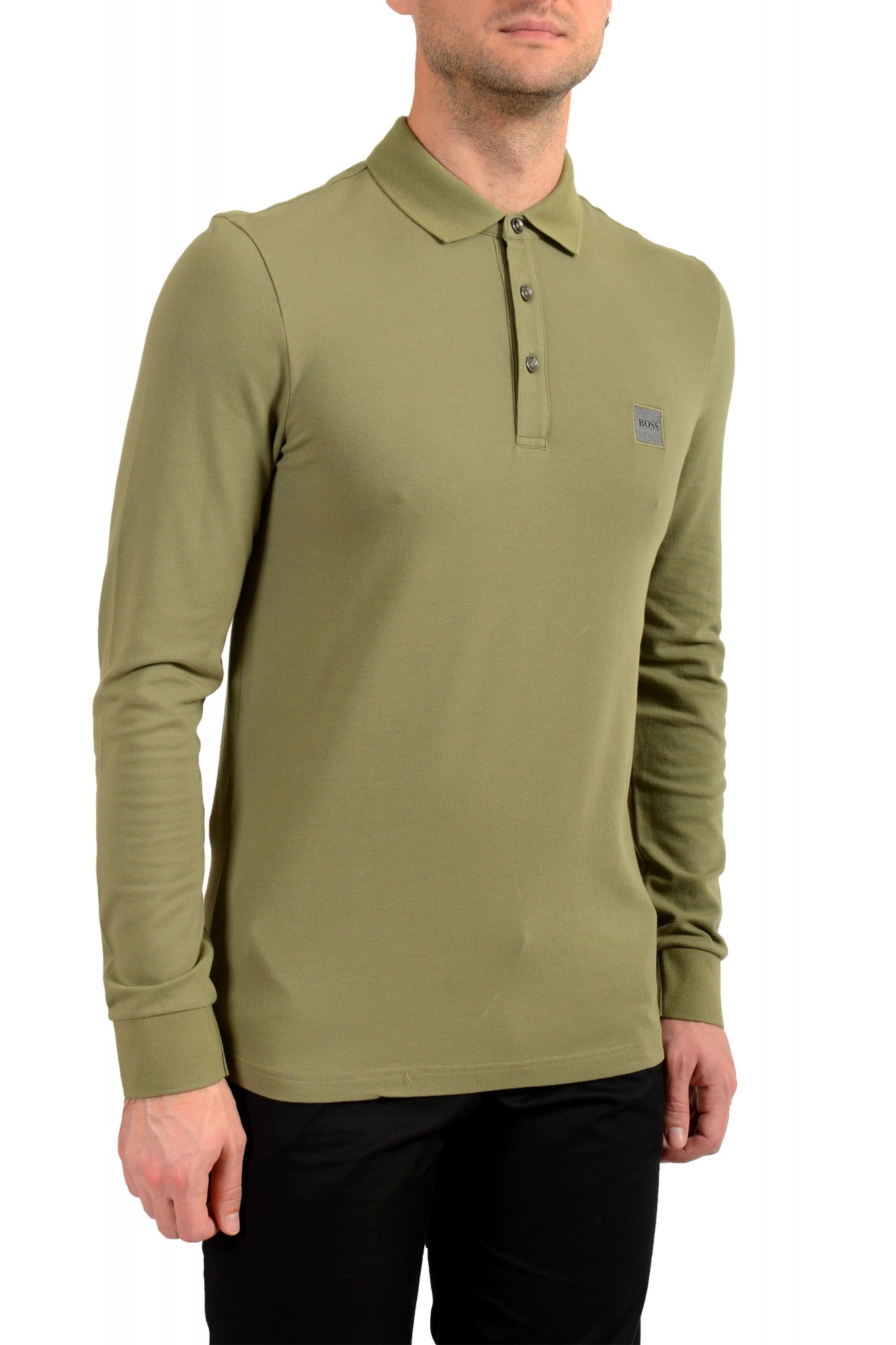 lade accu geloof Hugo Boss "Passerby" Men's Slim Fit Green Long Sleeve Polo Shirt