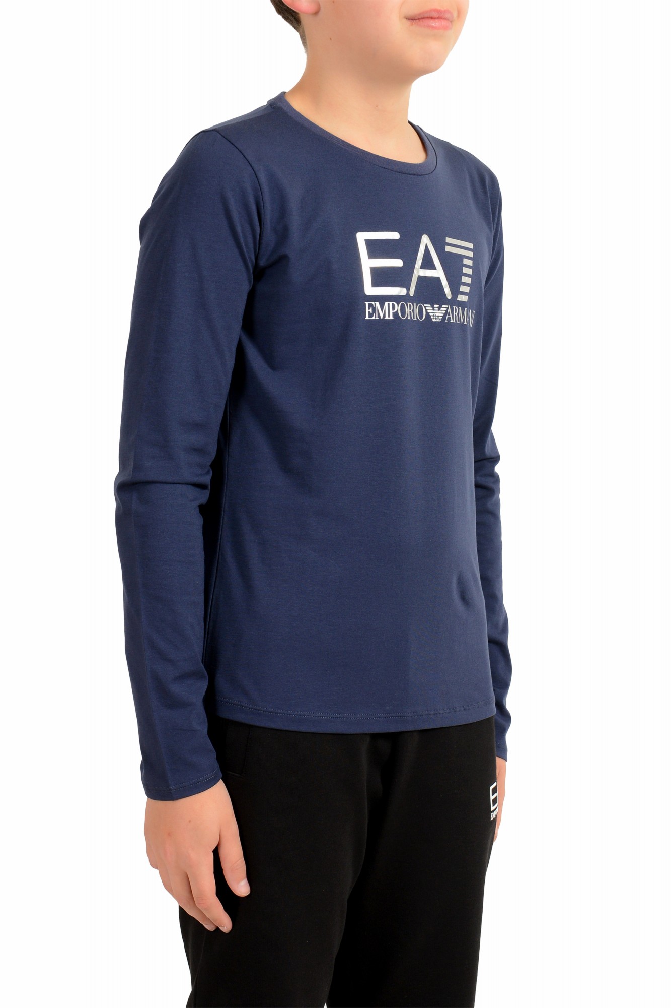 Visum sund fornuft værdig Emporio Armani EA7 Boys Blue Long Sleeve Logo Print Crewneck T-Shirt