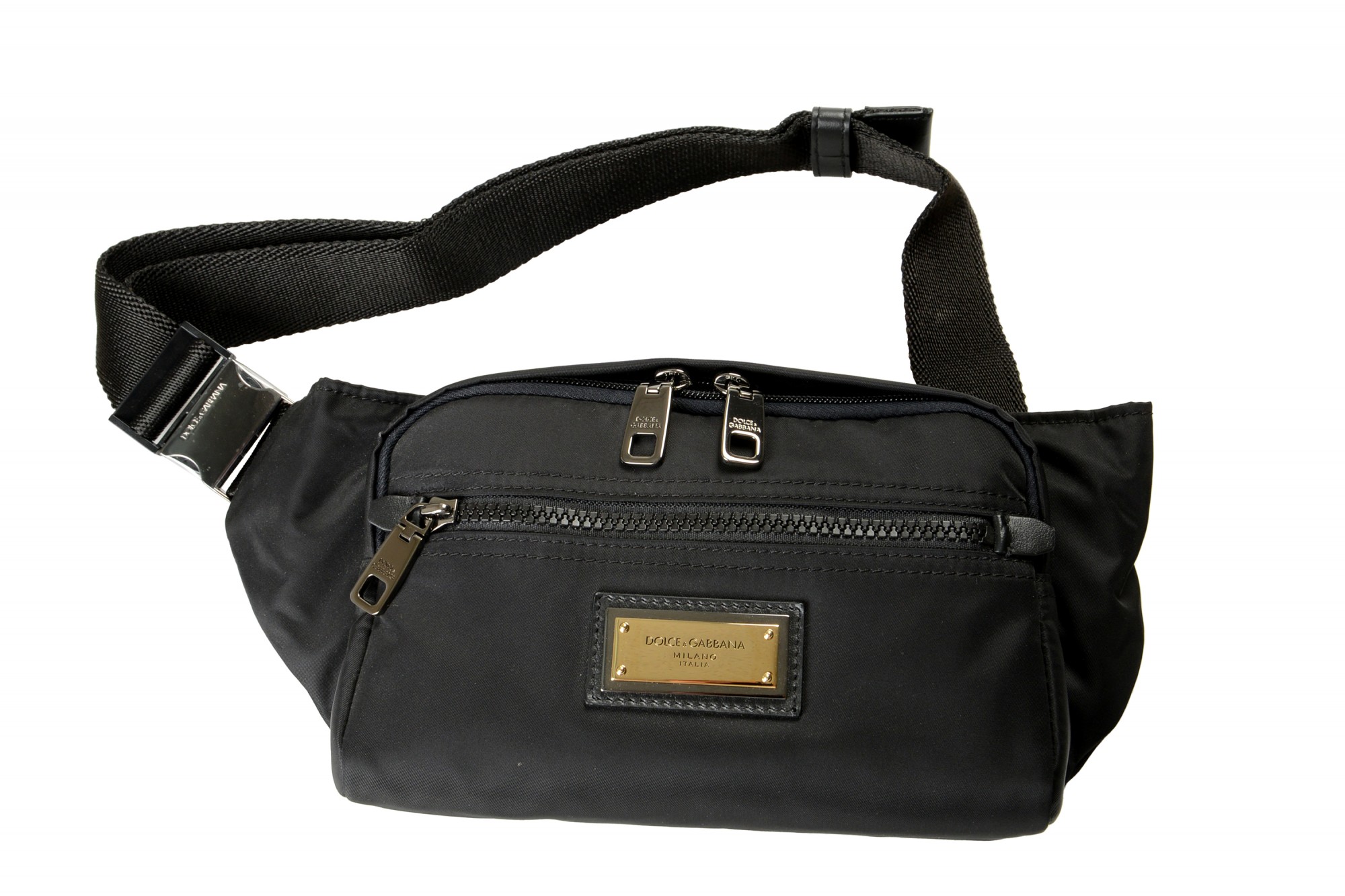 Dolce & Gabbana Women's Black Metal Logo Plate Belt Bag