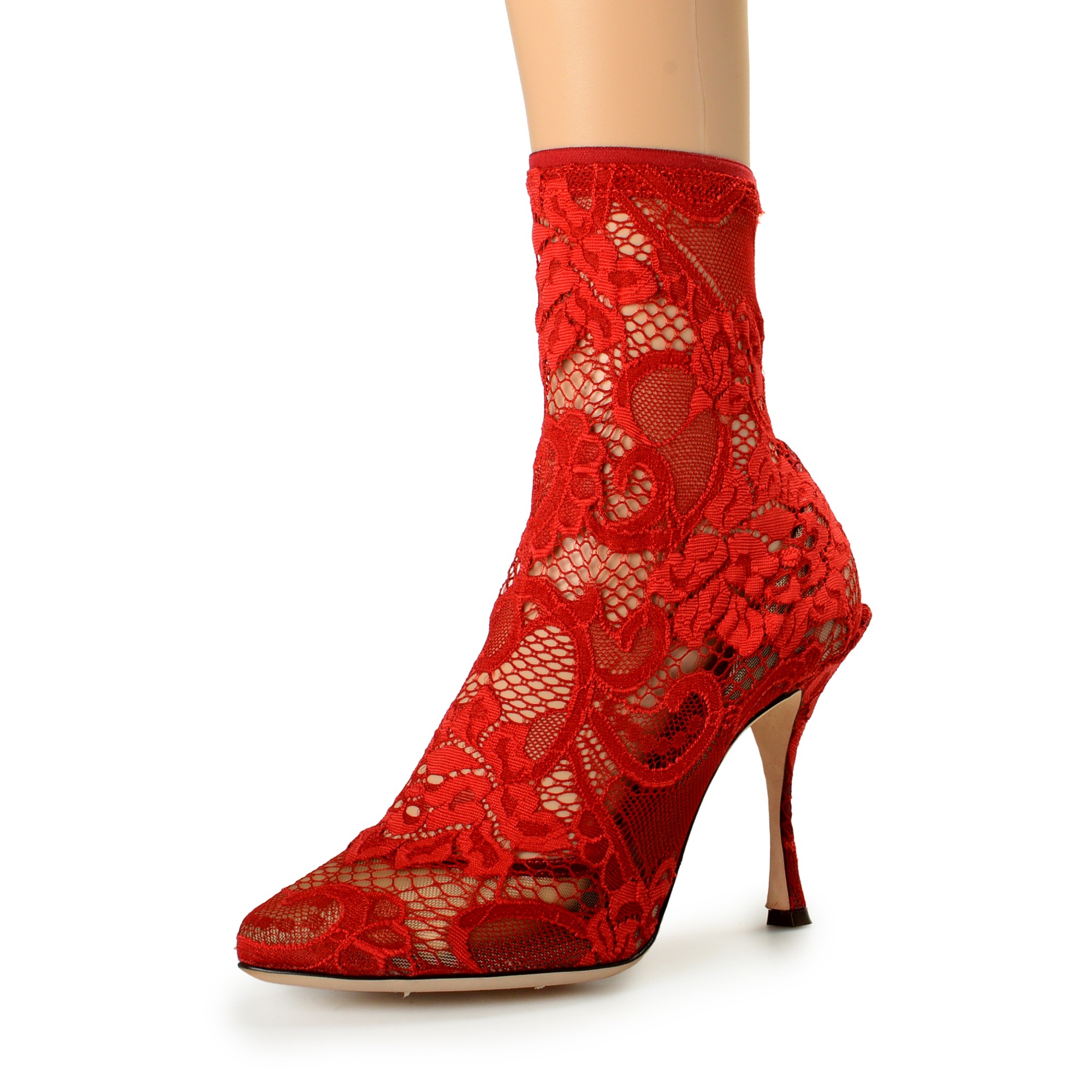 Dolce & Gabbana Women's Red Stretch Lace High Heel Booties Pumps Shoes