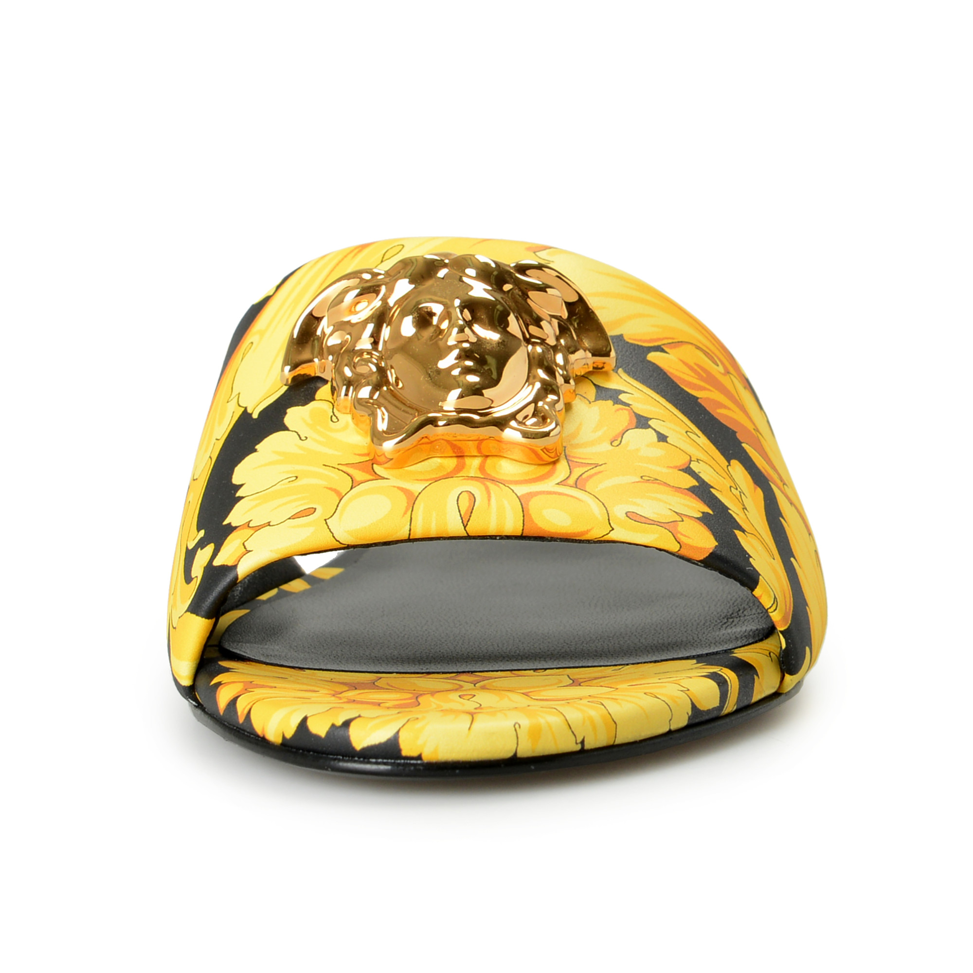 Versace Women's Barocco Print Leather Medusa Head Flat Sandals Shoes