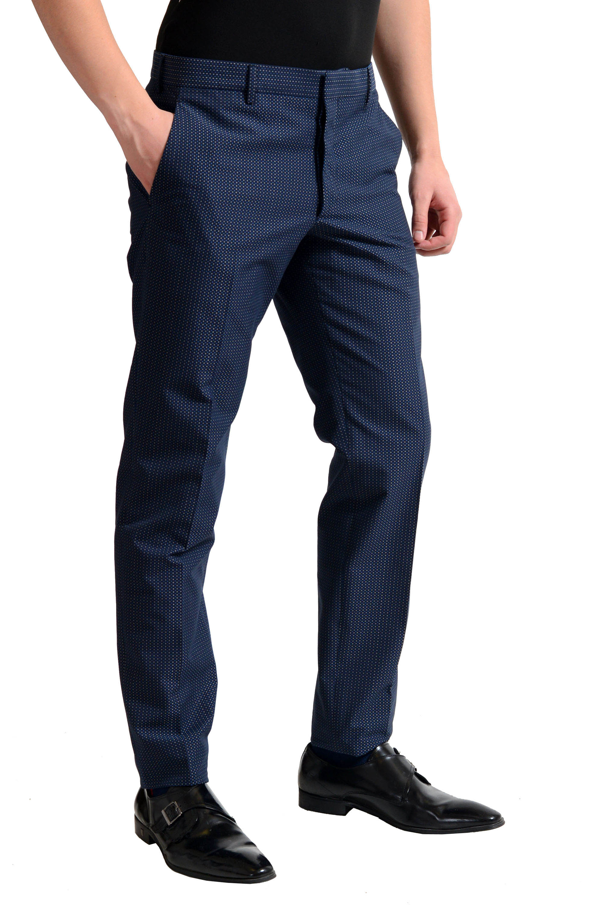 Prada Men's Dark Blue Flat Front Dress Pants