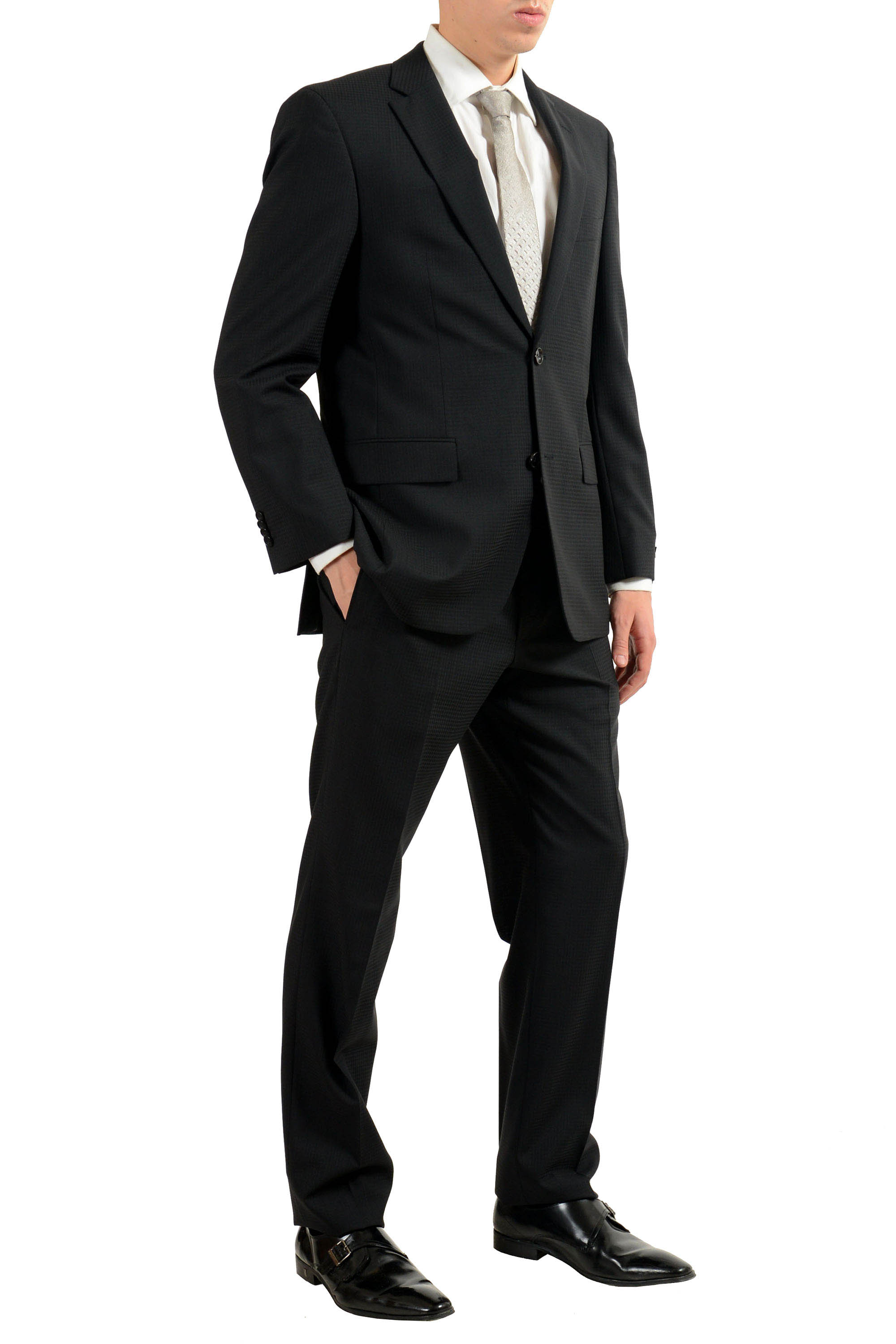 Hugo Boss "Paolini1/Movio1US" Men's 100% Wool Black Two Button Suit 