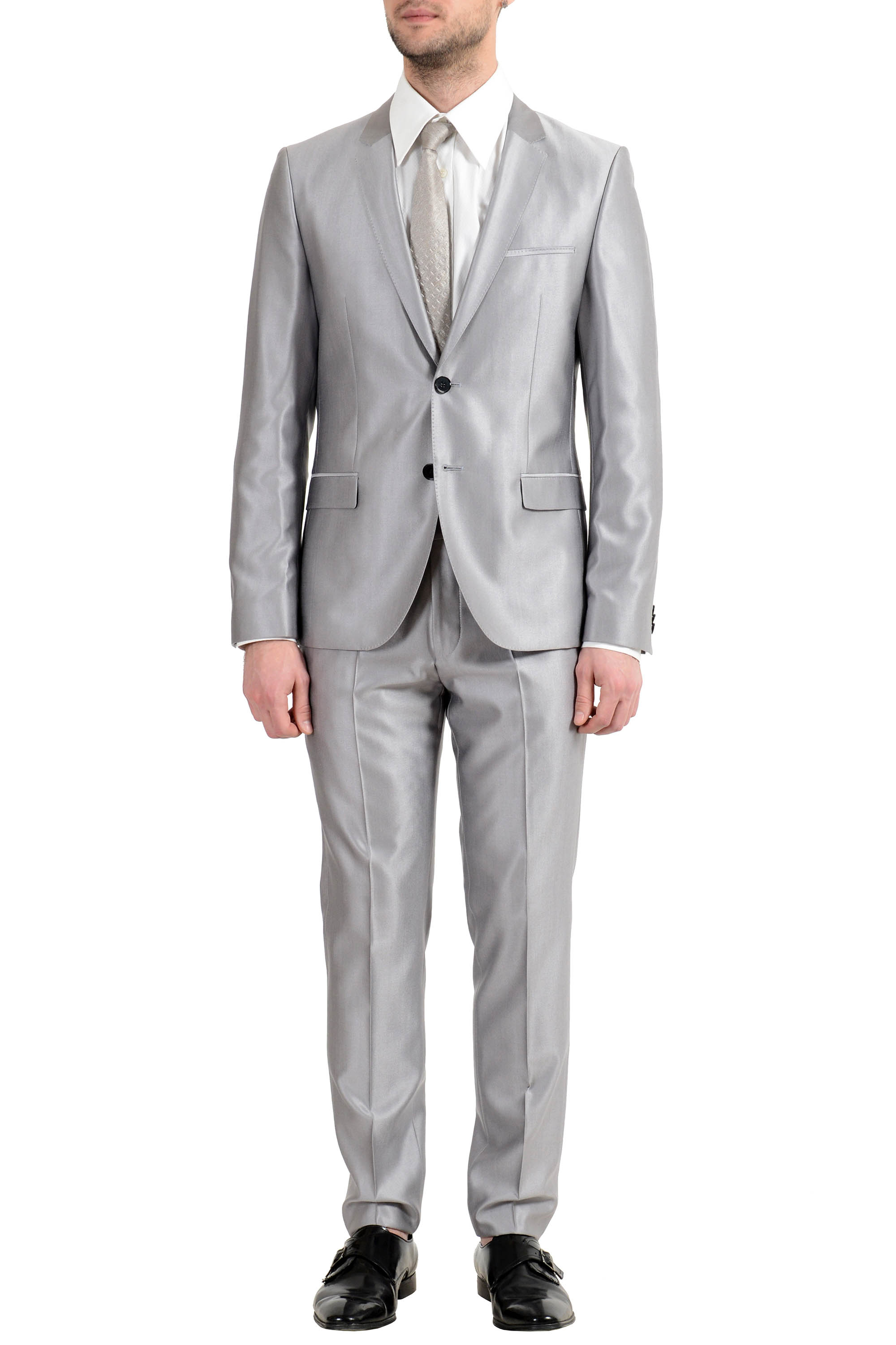 Hugo Boss Silver Wool Button Suit Silk Men\'s Gray Two \