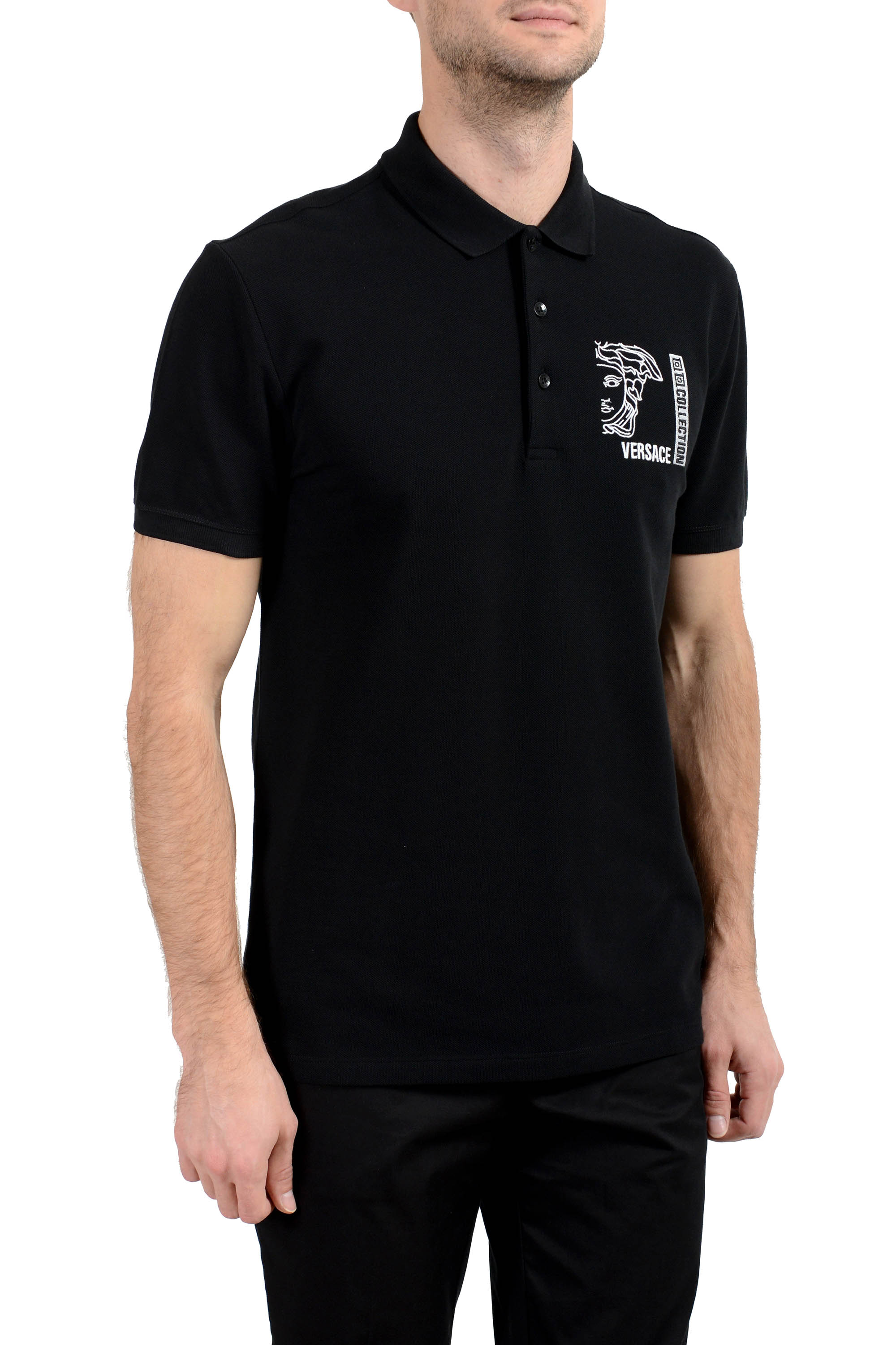 Versace Collection Men's Black Logo Short Sleeve Polo Shirt