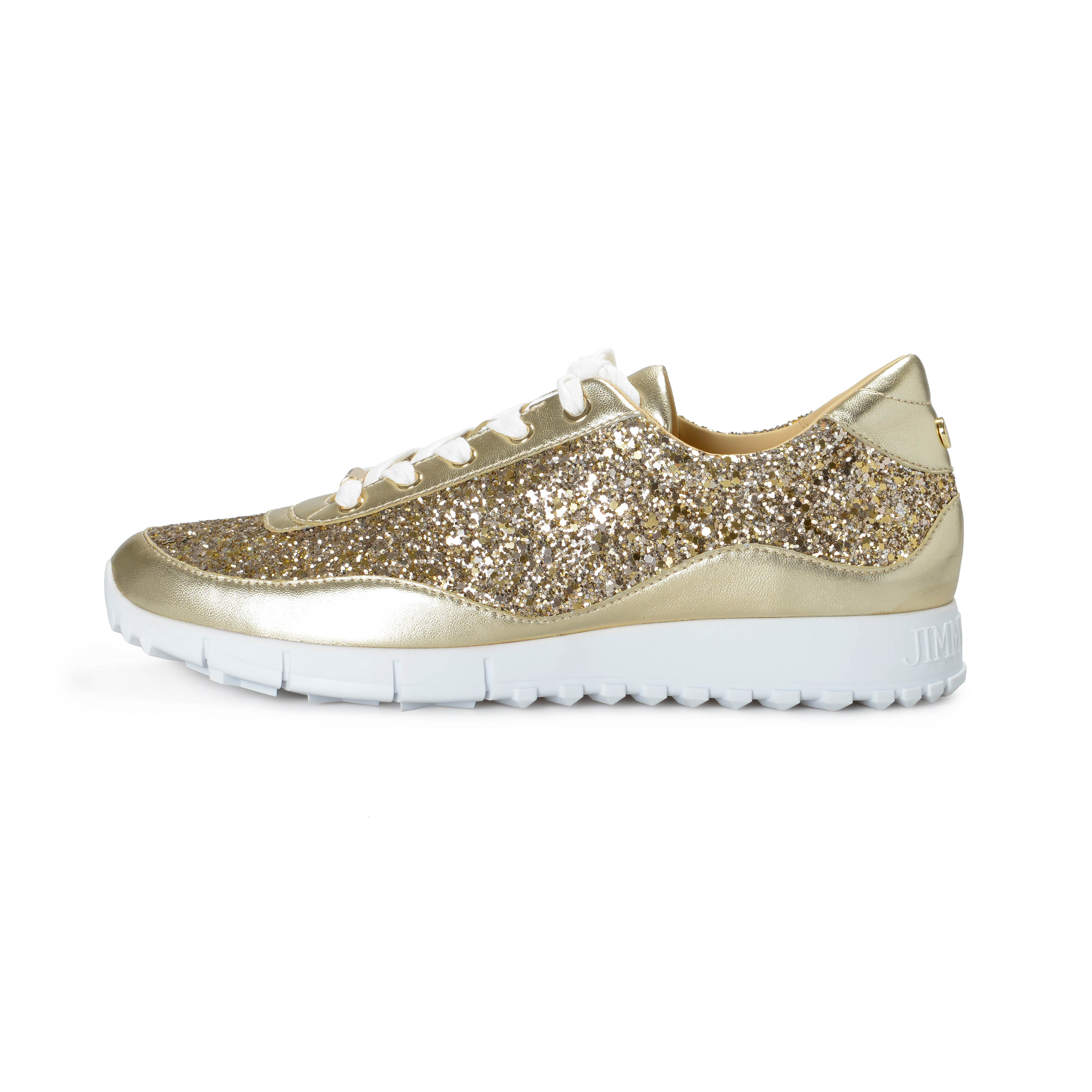 Jimmy Choo Women's Monza Sparkle Gold Leather Fashion Sneakers Shoes