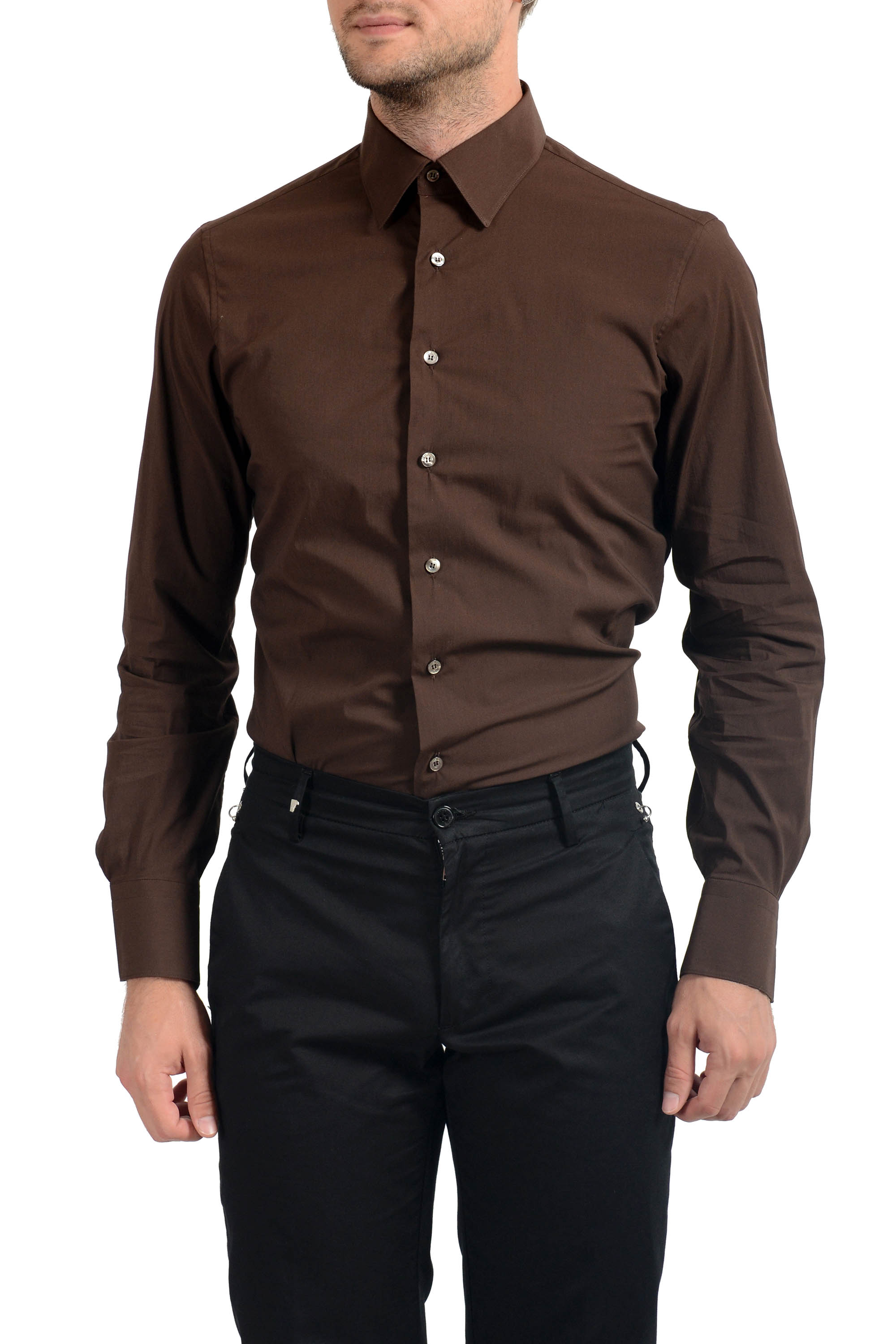 Dark Brown Stretch Long Sleeve Dress Shirt