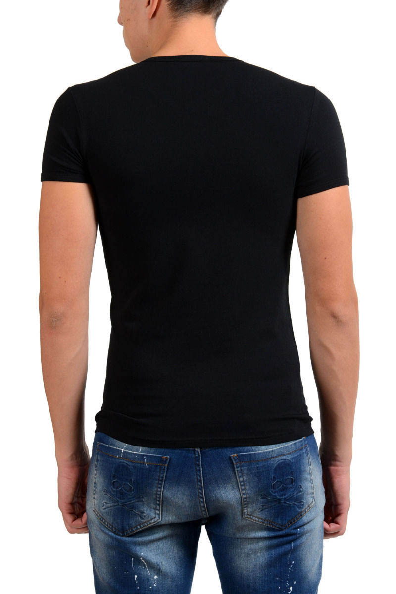 Versace Collection Mens Black Stretch V-Neck Short Sleeve T-Shirt US XL IT 2XL;